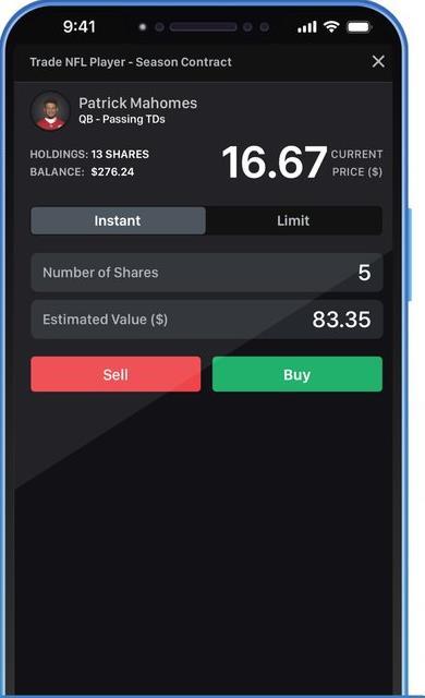 Vettor trade execution mobile screen with buy and sell controls